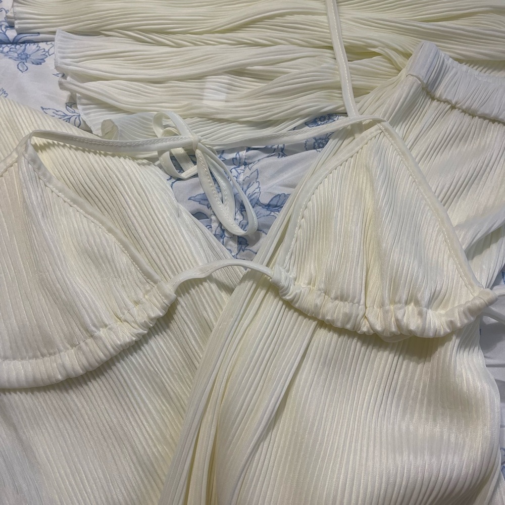 Cream Pleated Bikini Cover/Beach - 3 Piece